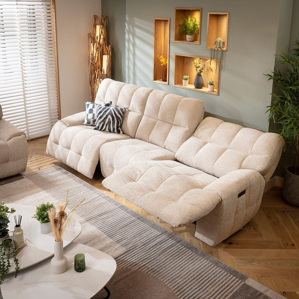 Luca Modern 3 Seater Dual Electric Recliner Sofa Beige Chenille 290cm 1