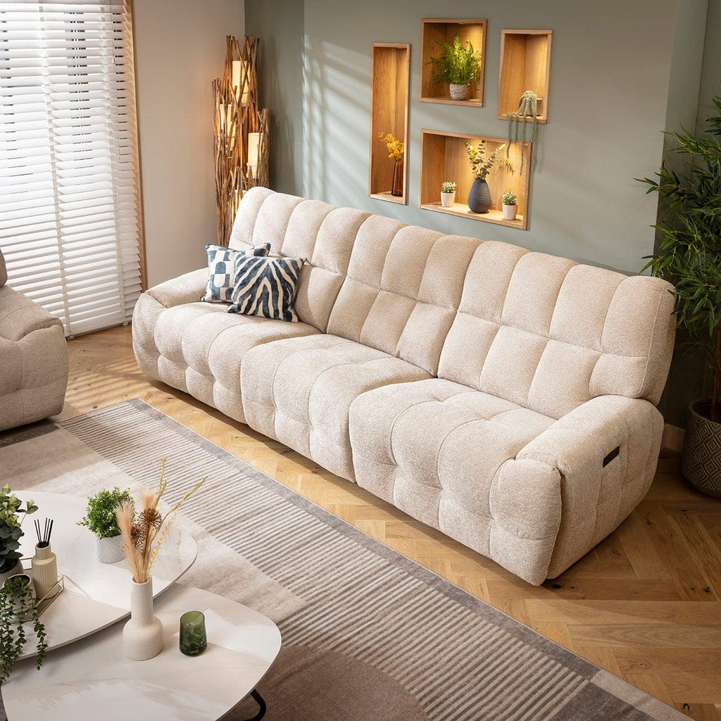 Luca Modern 3 Seater Triple Electric Recliner Sofa Beige Chenille 290cm 1R1