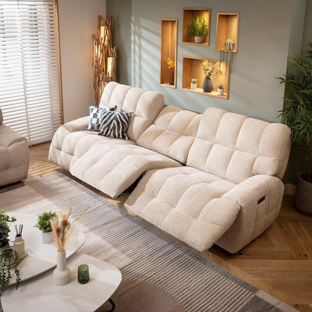 Luca Modern 3 & 2 Seater Full Electric Recliner Sofa Set Beige Chenille 1R1+2S
