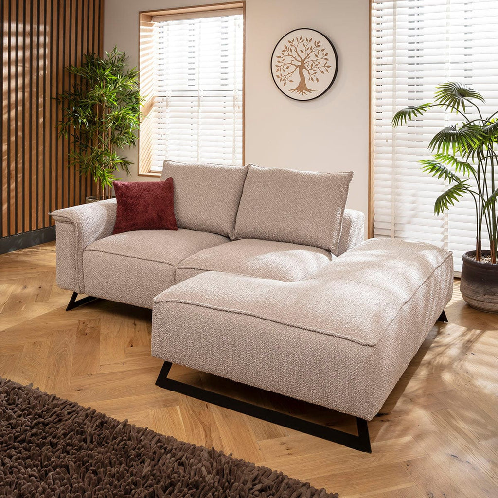 Effie 3 Seater Small Chaise Sofa Ivory Beige Boucle 230x155cm