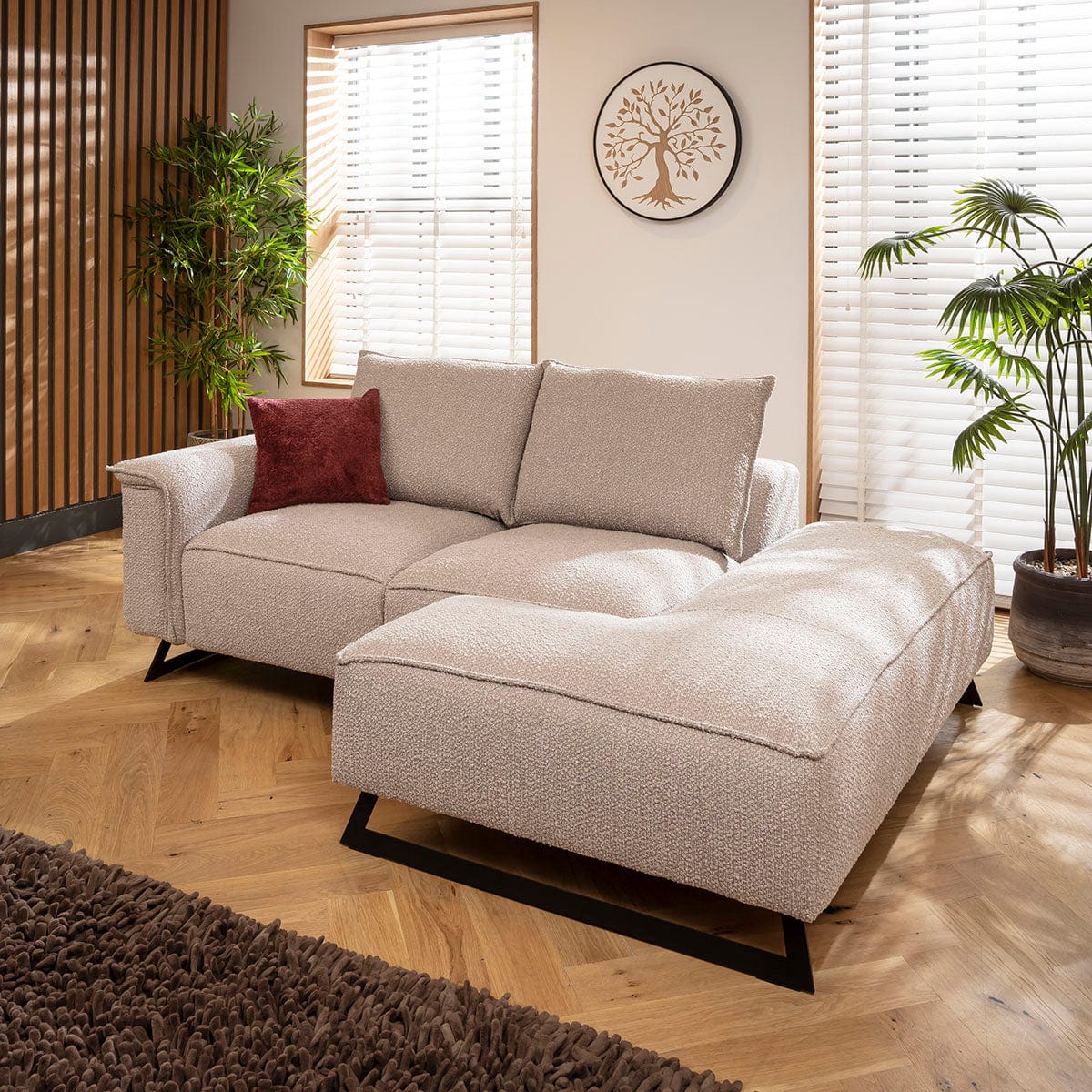 Effie 3 Seater Small Chaise Sofa Ivory Beige Boucle 230x155cm