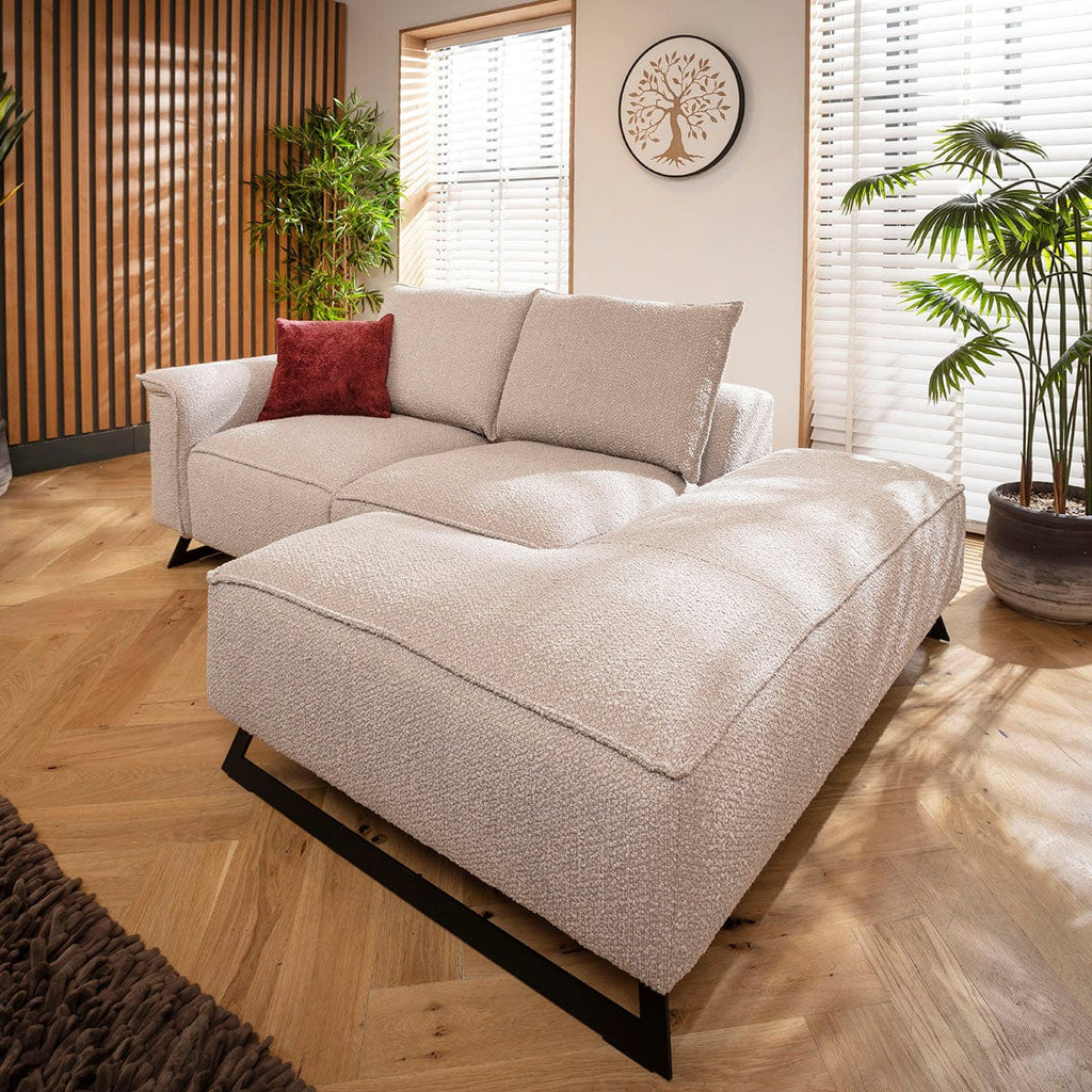 Effie 3 Seater Small Chaise Sofa Ivory Beige Boucle 230x155cm