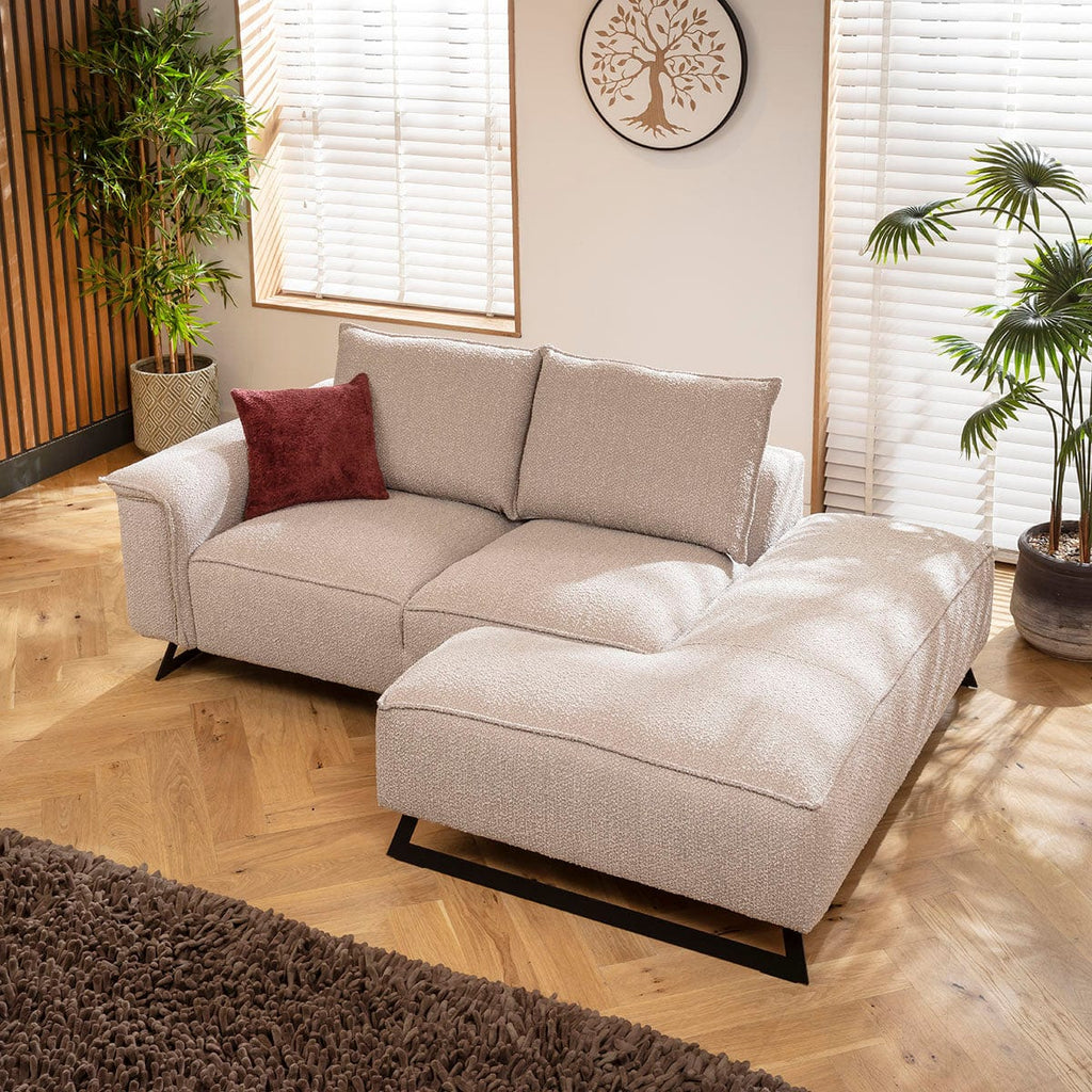 Effie 3 Seater Small Chaise Sofa Ivory Beige Boucle 230x155cm