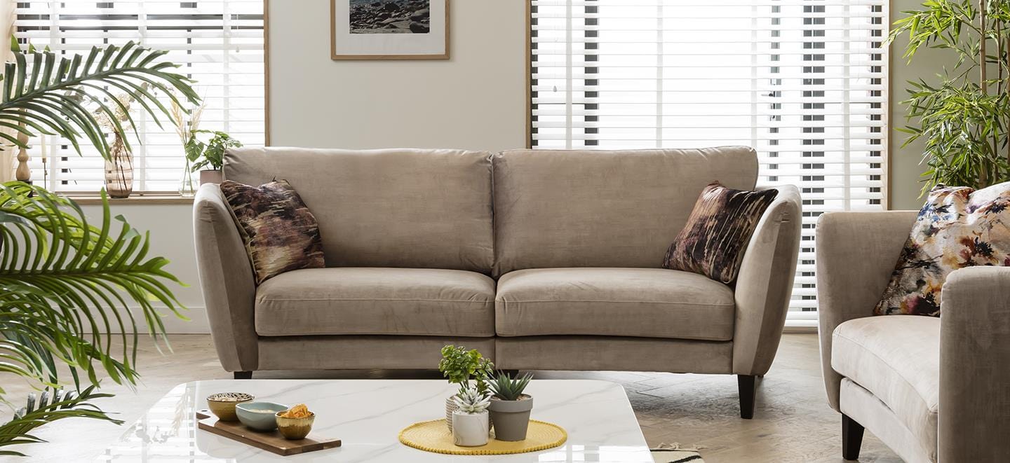 Modern 3 Seater Sofa - Large Curved Fabric Sofa - Choose Your Fabric - 228cm