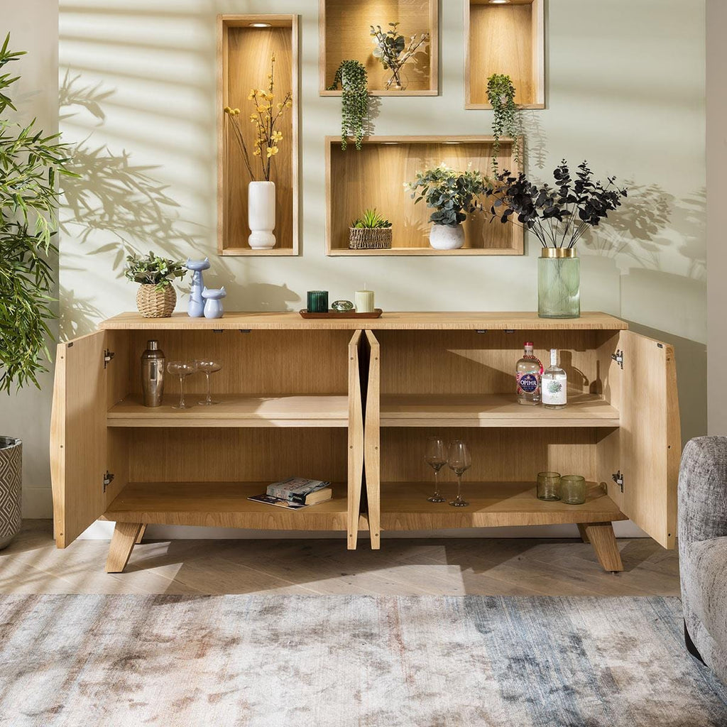 Mulhouse 4 Door Sideboard Cabinet Natural Oak Fully Assembled