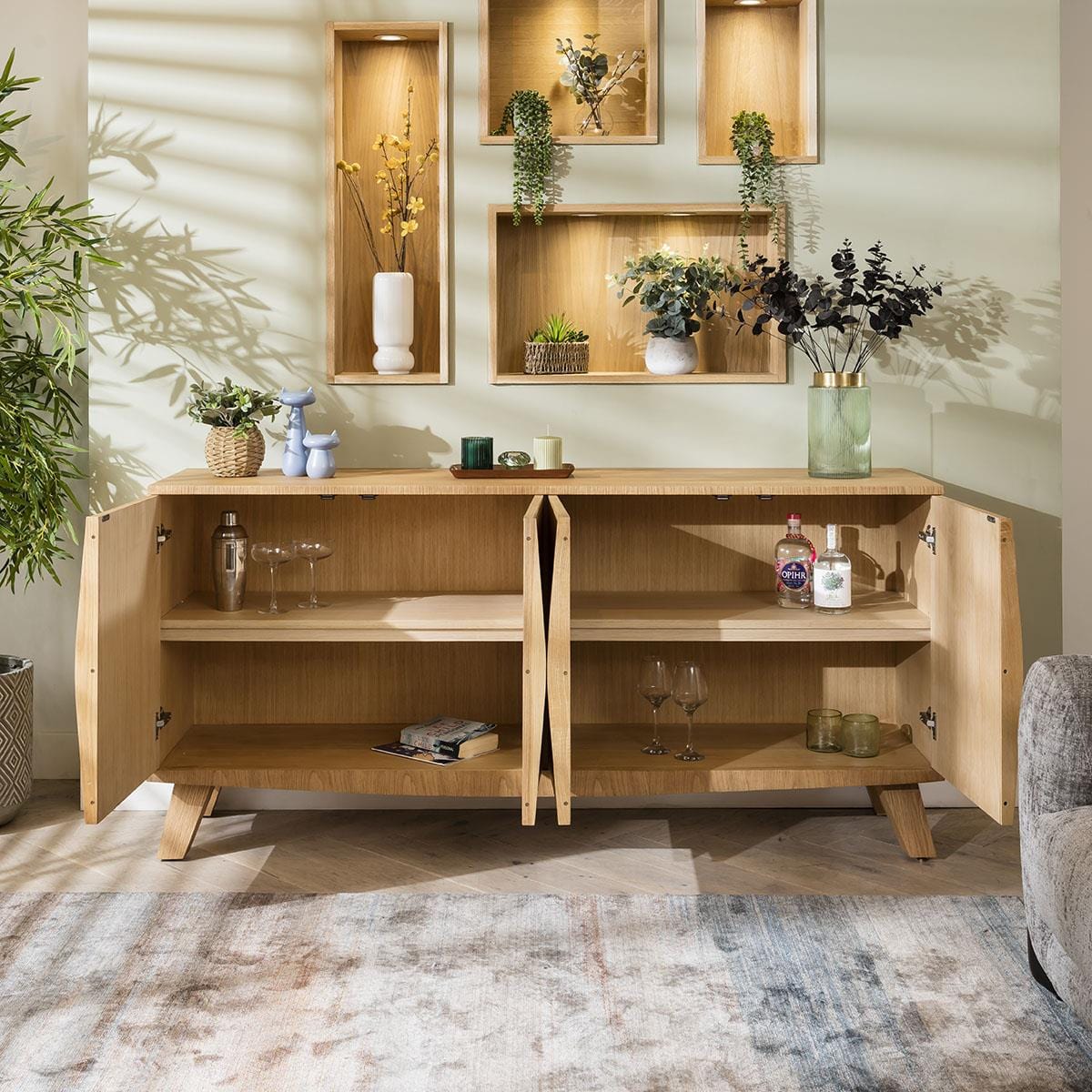 Mulhouse 4 Door Sideboard Cabinet Natural Oak Fully Assembled