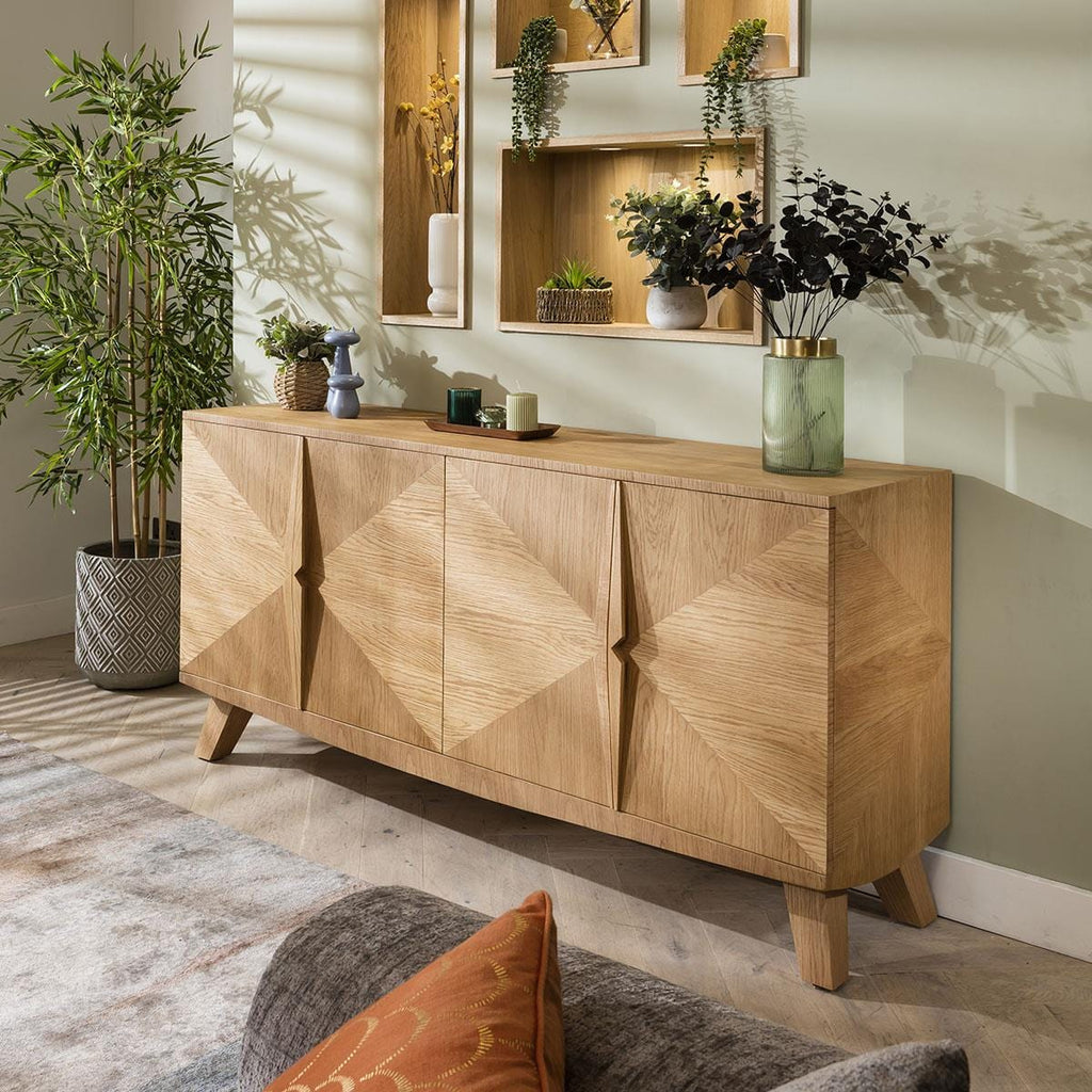 Mulhouse 4 Door Sideboard Cabinet Natural Oak Fully Assembled