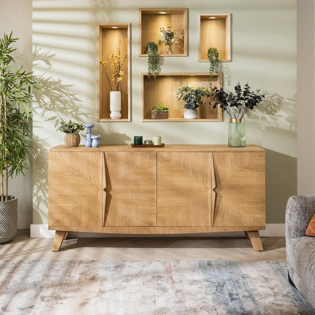 Mulhouse 4 Door Sideboard Cabinet Natural Oak Fully Assembled