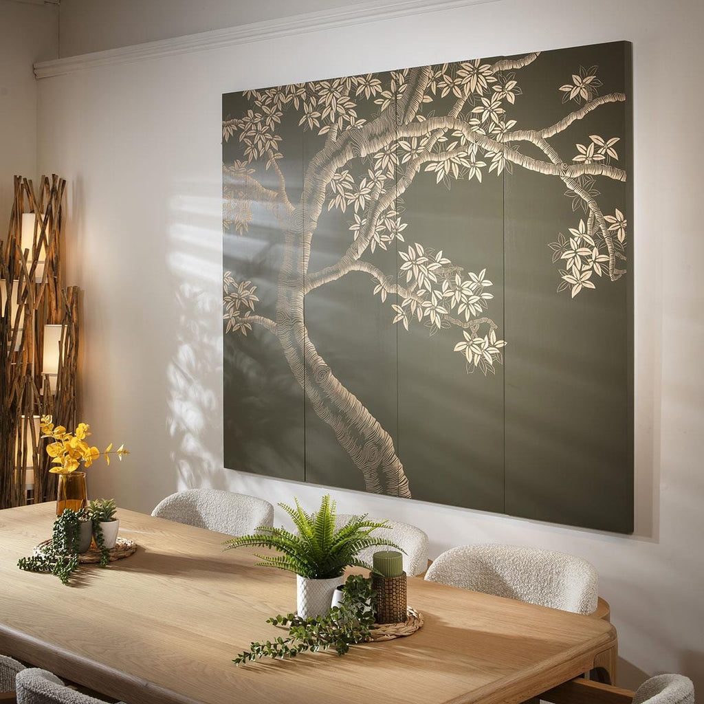 4-Piece Panel Wall Artwork Green & Natural Wood 180x150cm