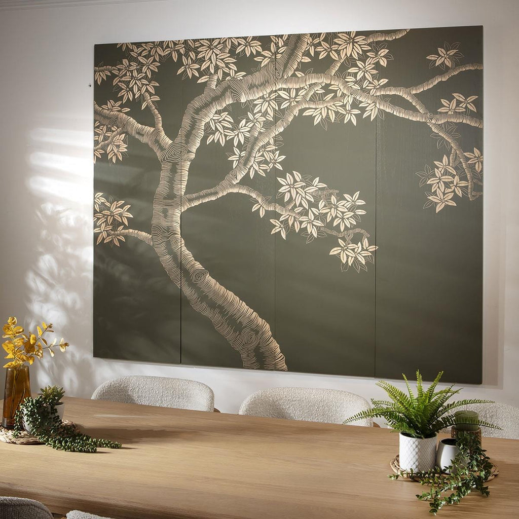 4-Piece Panel Wall Artwork Green & Natural Wood 180x150cm