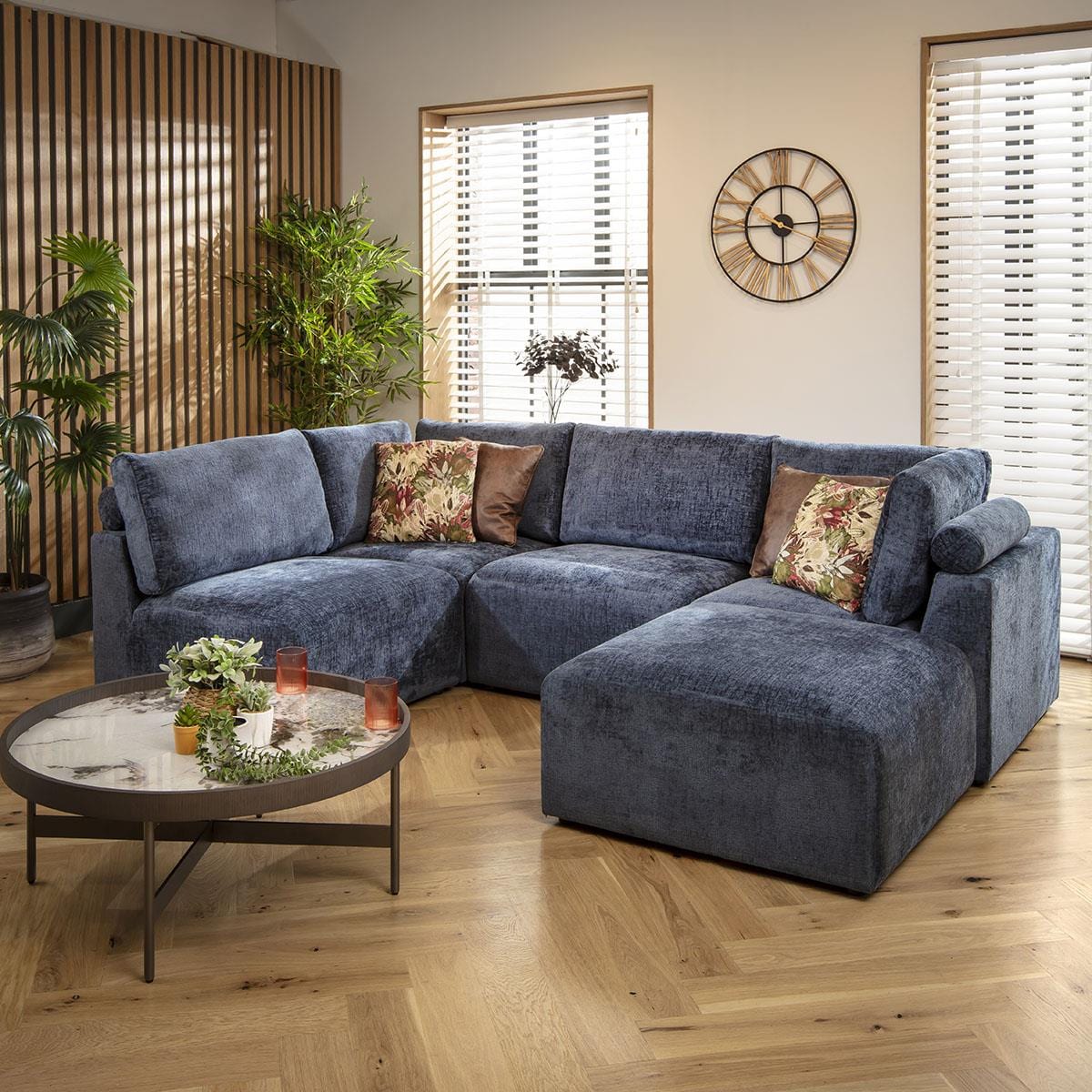 Martha 4 Seater Corner Sofa Blue Chenille 266x176cm 3L