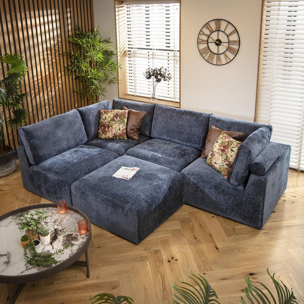 Martha 4 Seater Corner Sofa Blue Chenille 266x176cm 3L