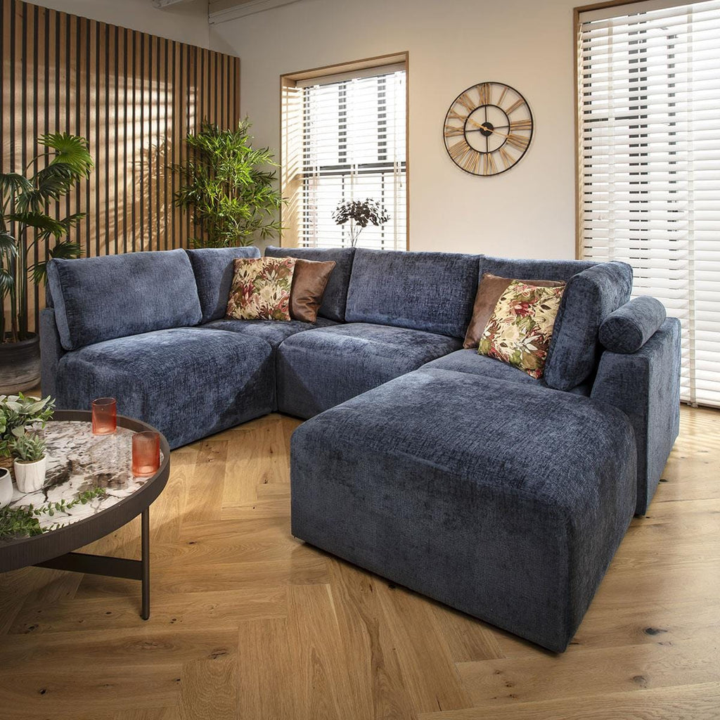 Martha 4 Seater Corner Sofa Blue Chenille 266x176cm 3L