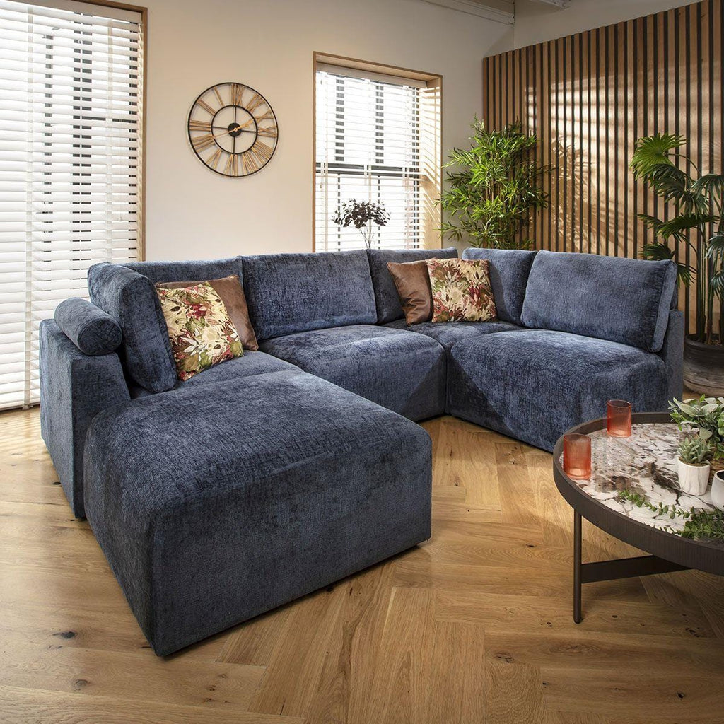 Martha 4 Seater Corner Sofa Blue Chenille 266x176cm 3R