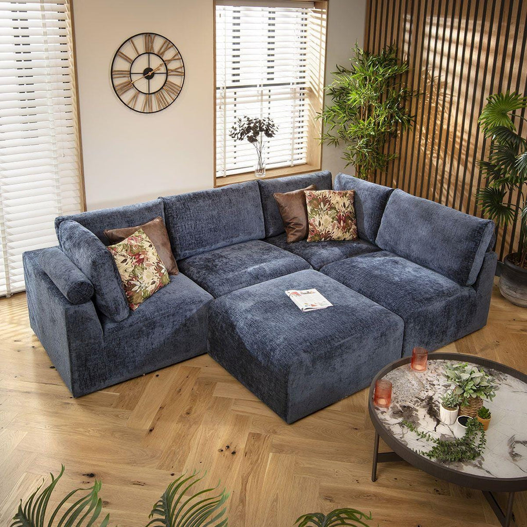 Martha 4 Seater Corner Sofa Blue Chenille 266x176cm 3R
