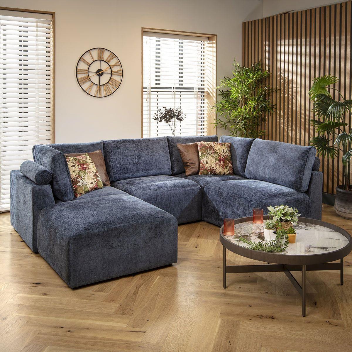 Martha 4 Seater Corner Sofa Blue Chenille 266x176cm 3R