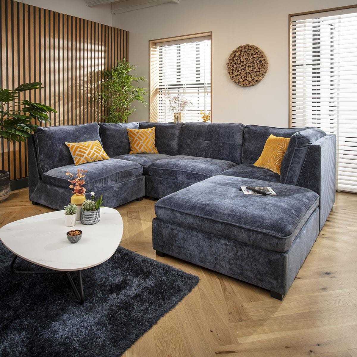 Anni 4 Seater Corner Sofa Blue Chenille 279x192cm 3R