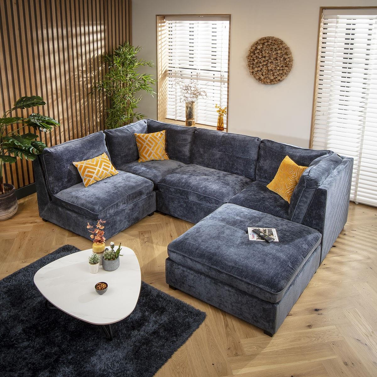 Anni 4 Seater Corner Sofa Blue Chenille 279x192cm 3R