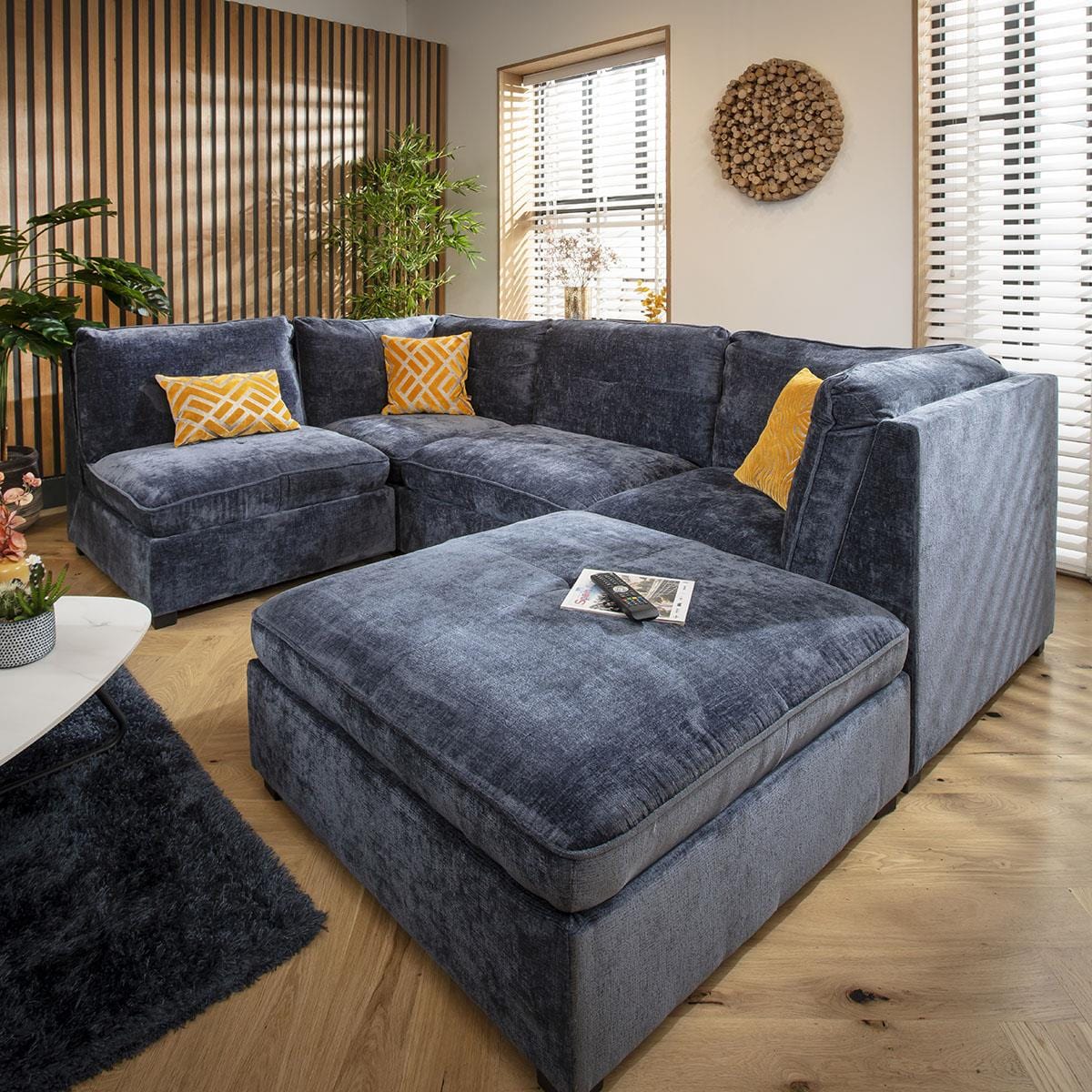 Anni 4 Seater Corner Sofa Blue Chenille 279x192cm 3R