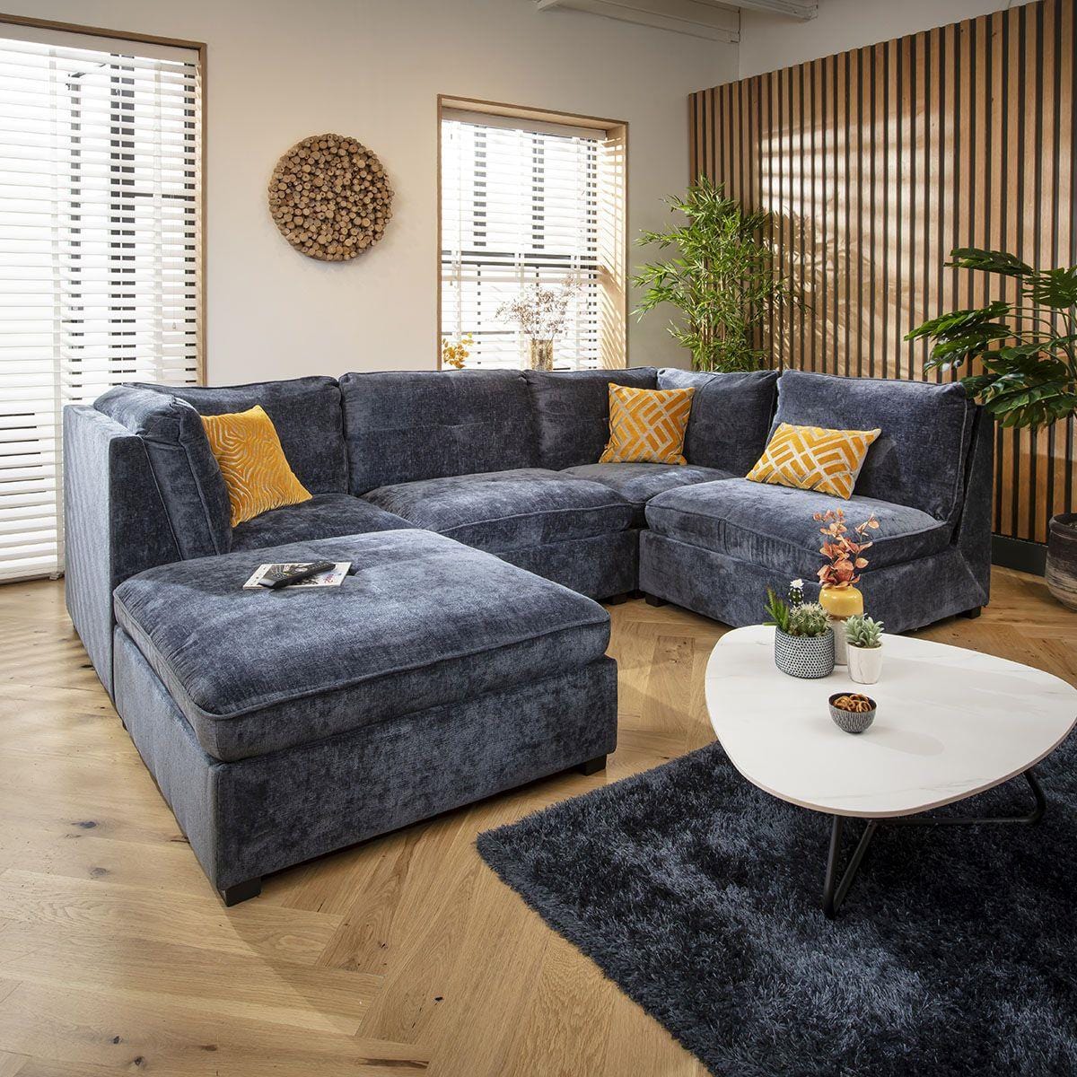 Anni 4 Seater Corner Sofa Blue Chenille 279x192cm 3L