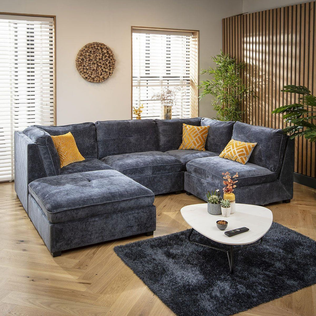 Anni 4 Seater Corner Sofa Blue Chenille 279x192cm 3L