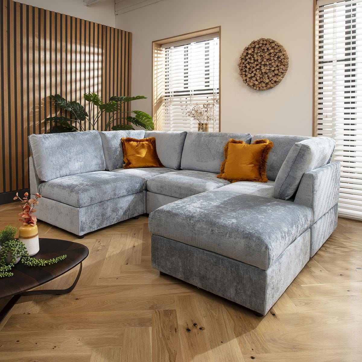 Sully 4 Seater Corner Sofa Blue Chenille 240x160cm 3R