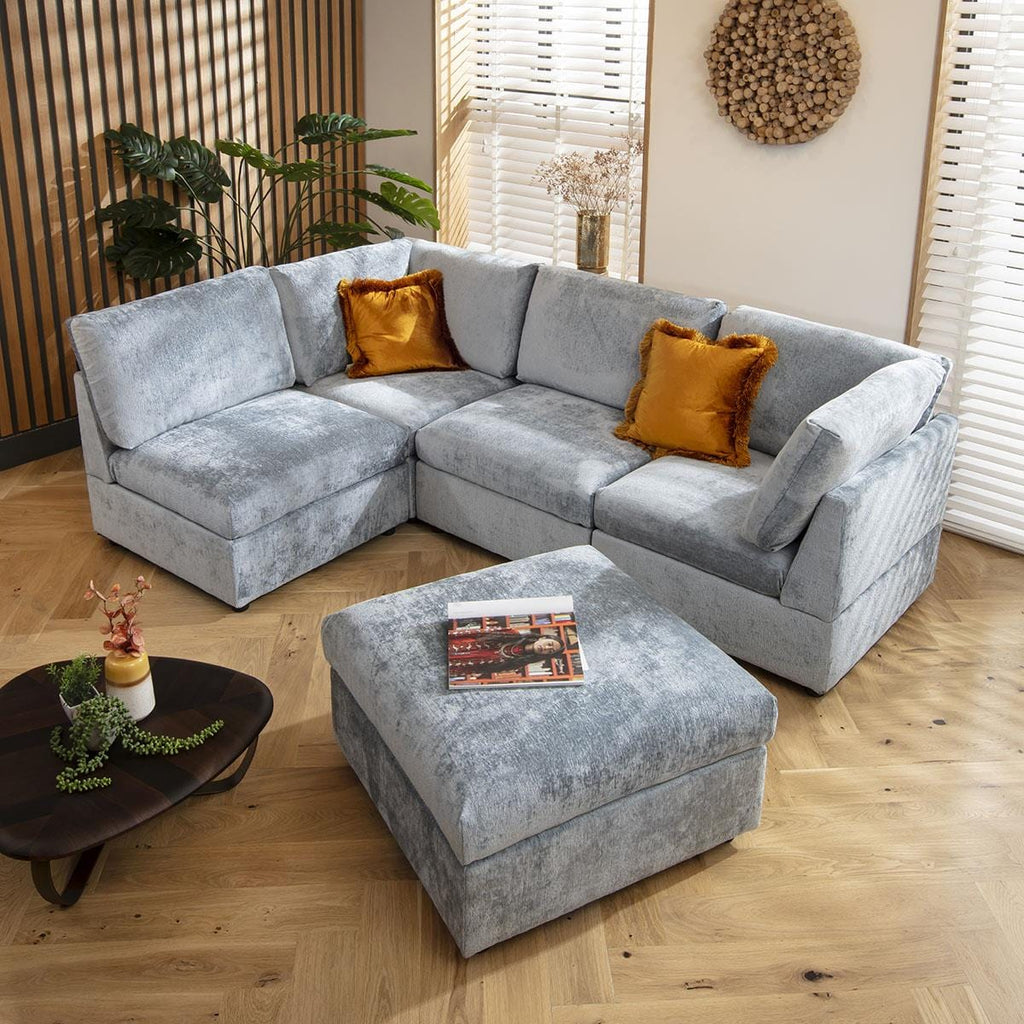 Sully 4 Seater Corner Sofa Blue Chenille 240x160cm 3R