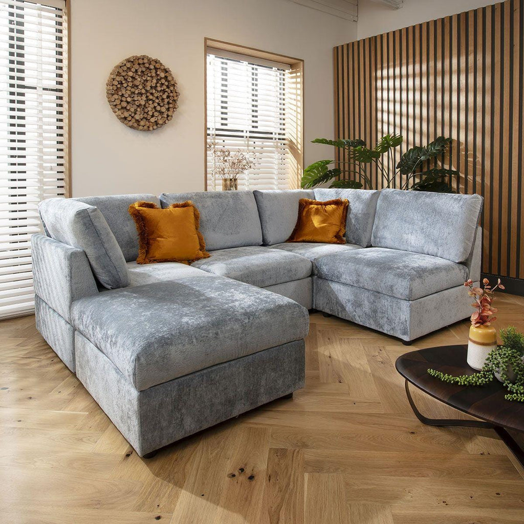 Sully 4 Seater Corner Sofa Blue Chenille 240x160cm 3L