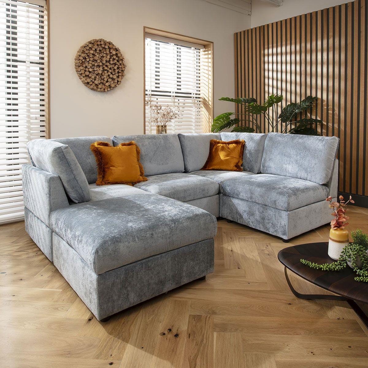 Sully 4 Seater Corner Sofa Blue Chenille 240x160cm 3L