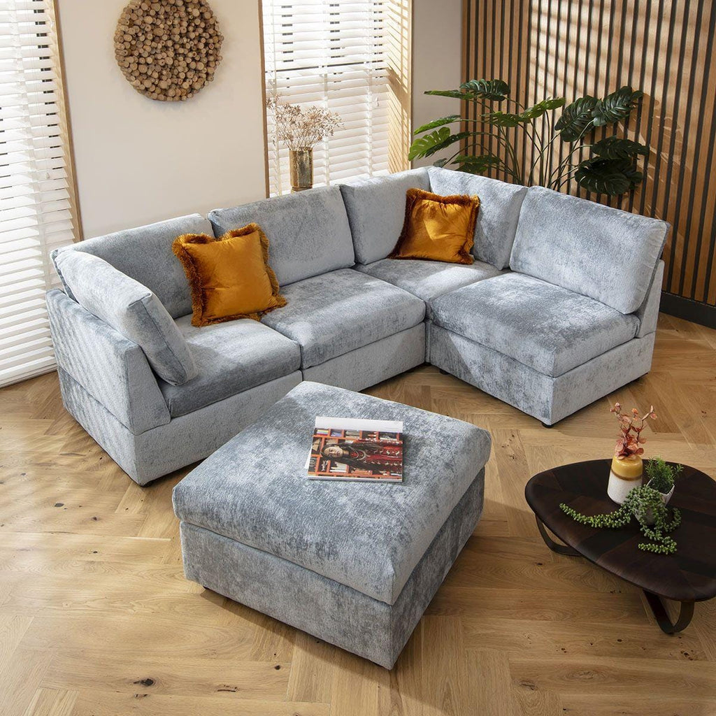 Sully 4 Seater Corner Sofa Blue Chenille 240x160cm 3L