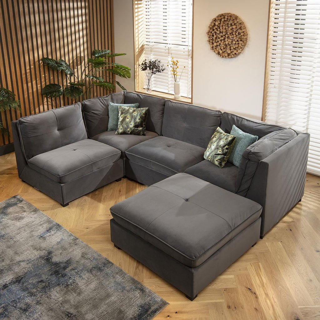 Anni 4 Seater Corner Sofa Grey Velvet 279x192cm 3R
