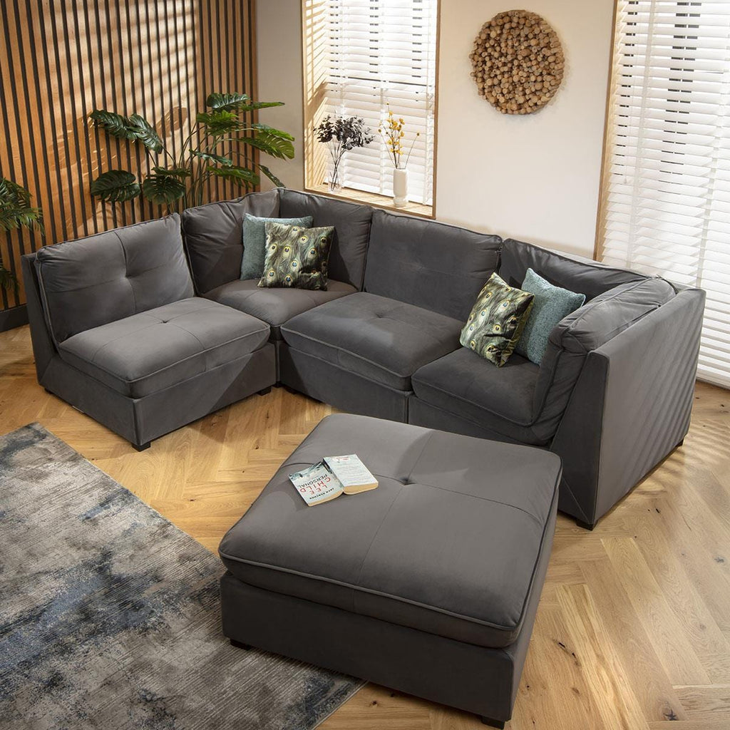 Anni 4 Seater Corner Sofa Grey Velvet 279x192cm 3R