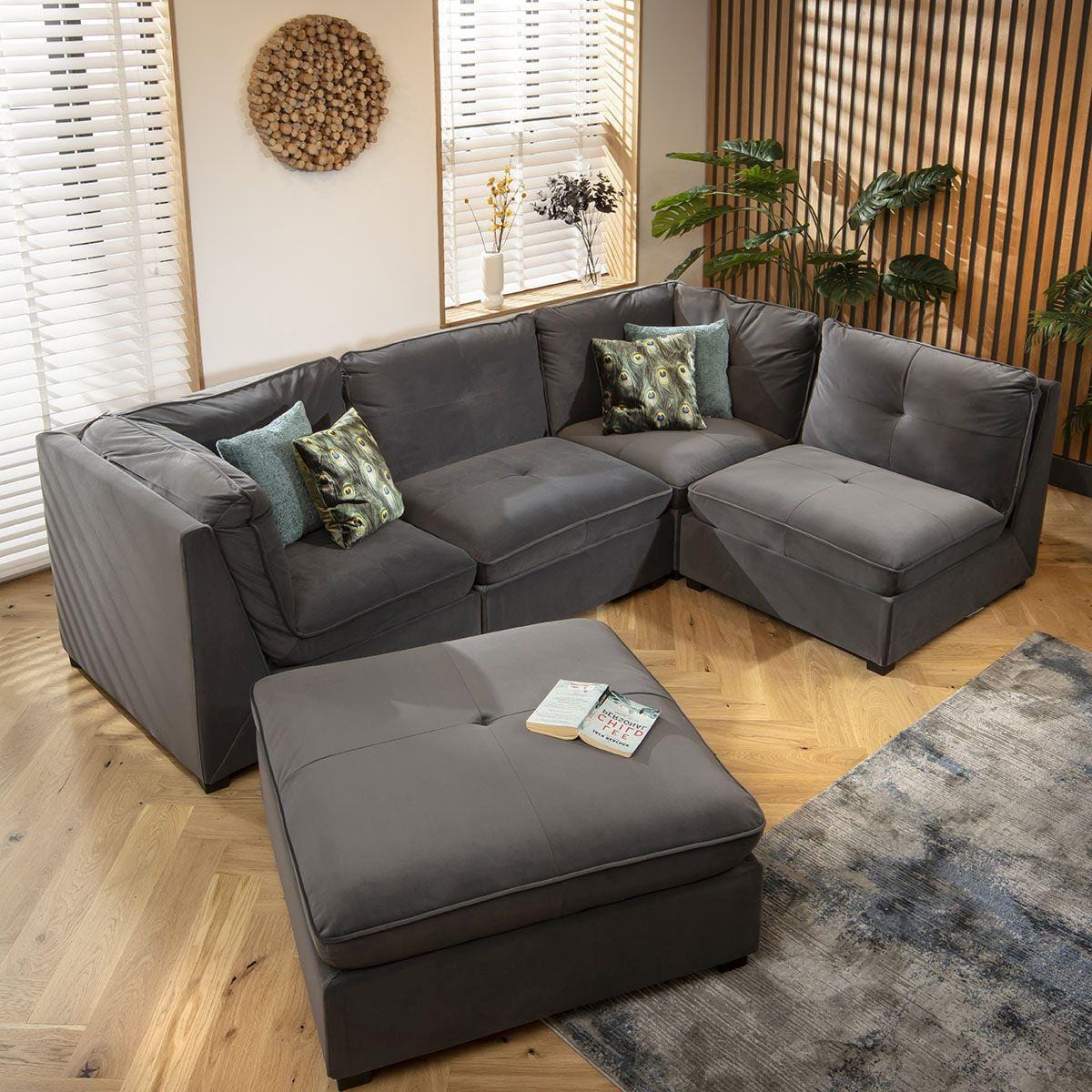 Anni 4 Seater Corner Sofa Grey Velvet 279x192cm 3L