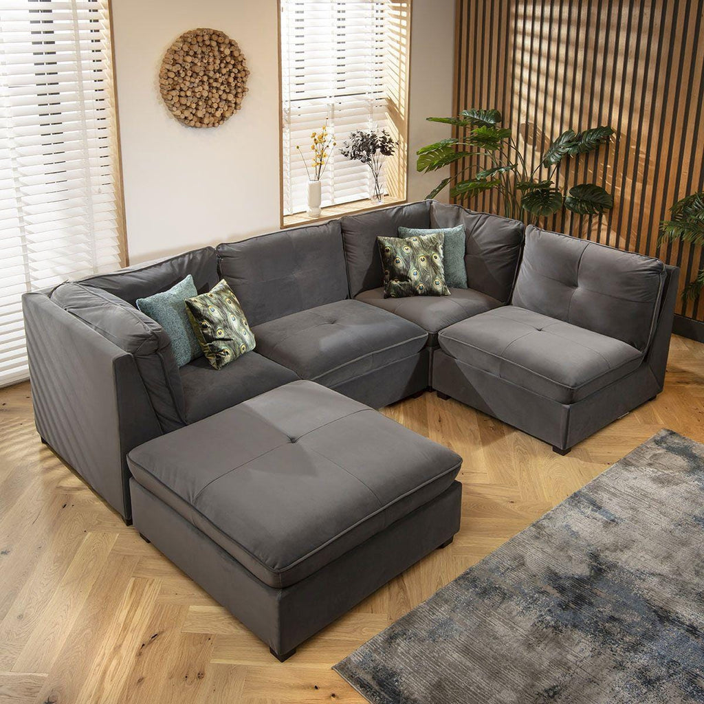 Anni 4 Seater Corner Sofa Grey Velvet 279x192cm 3L