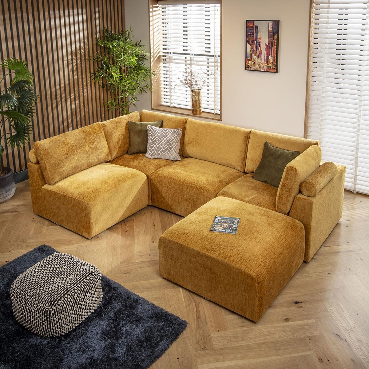 Martha 4 Seater Corner Sofa Mustard Chenille 266x176cm 3L