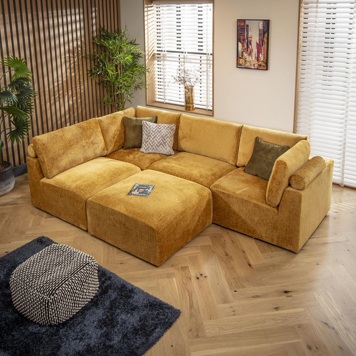 Martha 4 Seater Corner Sofa Mustard Chenille 266x176cm 3L