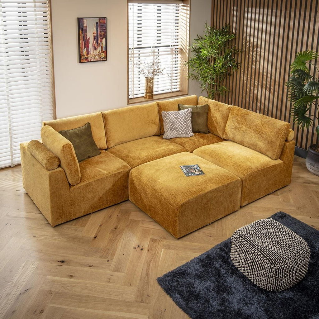 Martha 4 Seater Corner Sofa Mustard Chenille 266x176cm 3R