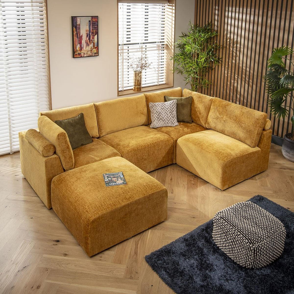 Martha 4 Seater Corner Sofa Mustard Chenille 266x176cm 3R