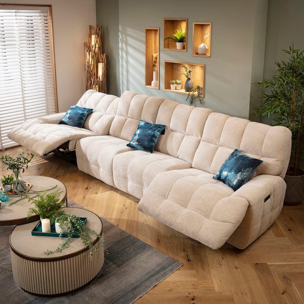 Luca Modern 4 Seater Dual Electric Recliner Sofa Beige Chenille 370cm 16