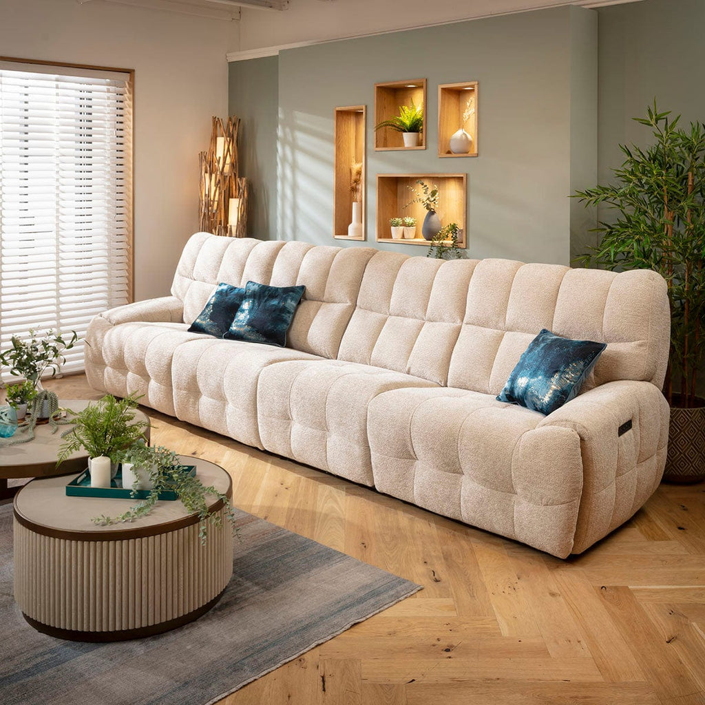 Luca Modern 4 Seater Dual Electric Recliner Sofa Beige Chenille 370cm 16