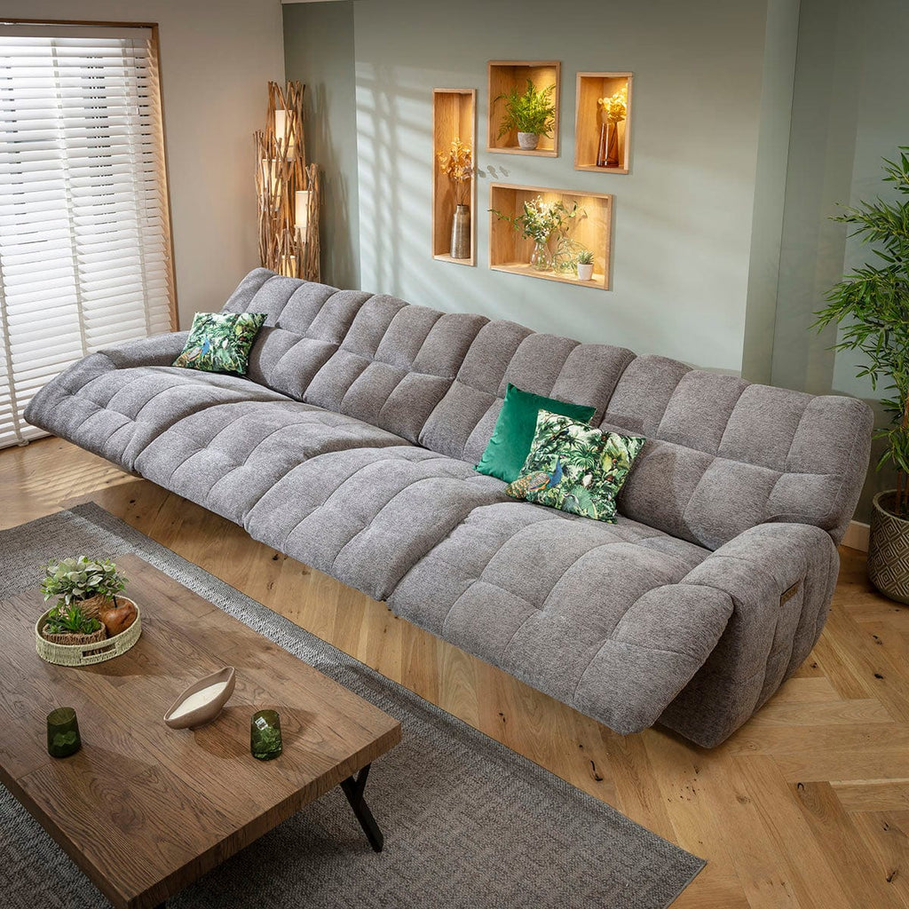 Luca Modern 4 Seater Quad Electric Recliner Sofa Charcoal Chenille 370cm 16R2