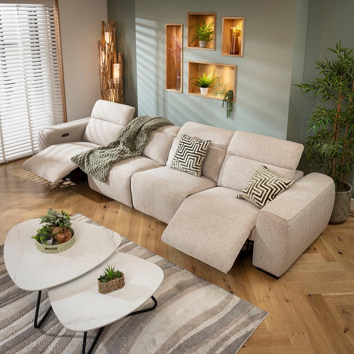 Lola Modern 4 Seater Electric Recliner Sofa Beige 358cm 16