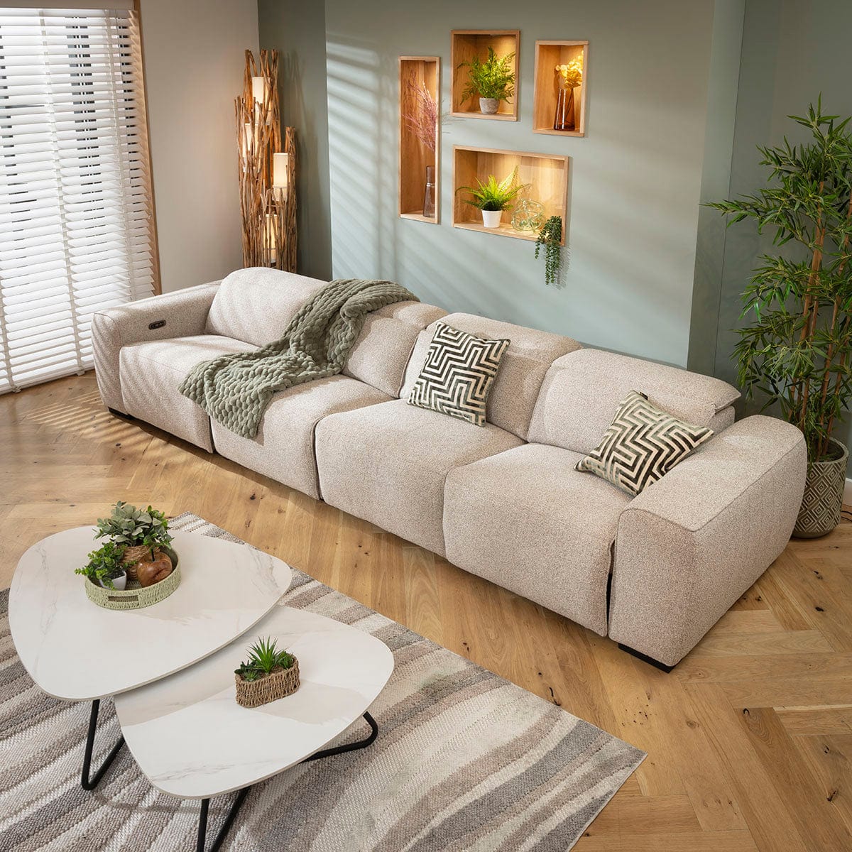 Lola Modern 4 Seater Electric Recliner Sofa Beige 358cm 16