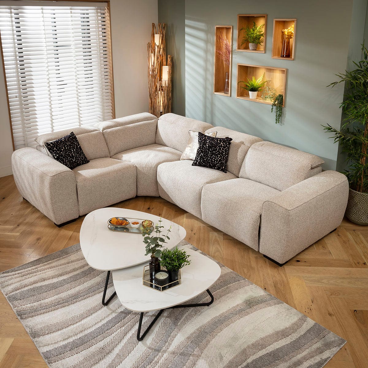 Lola Modern 4 Seater Recliner Corner Sofa Beige 296x220cm 5