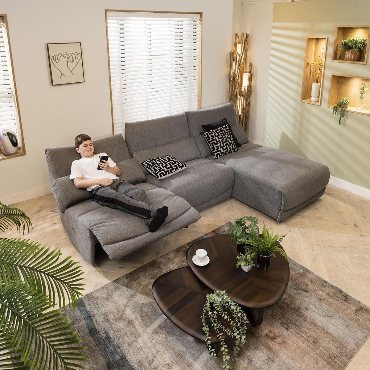 Jacob 4 Seater Recliner Corner Sofa - Grey L1R