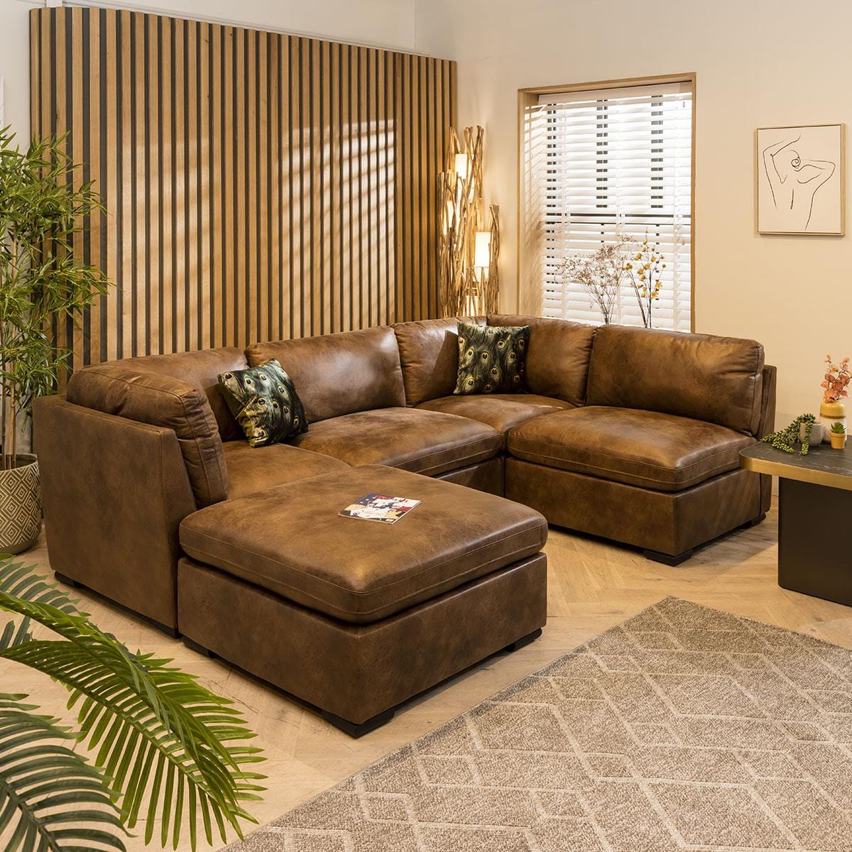 Mikey 4 Seater Corner Sofa Brown 285x190cm 3L