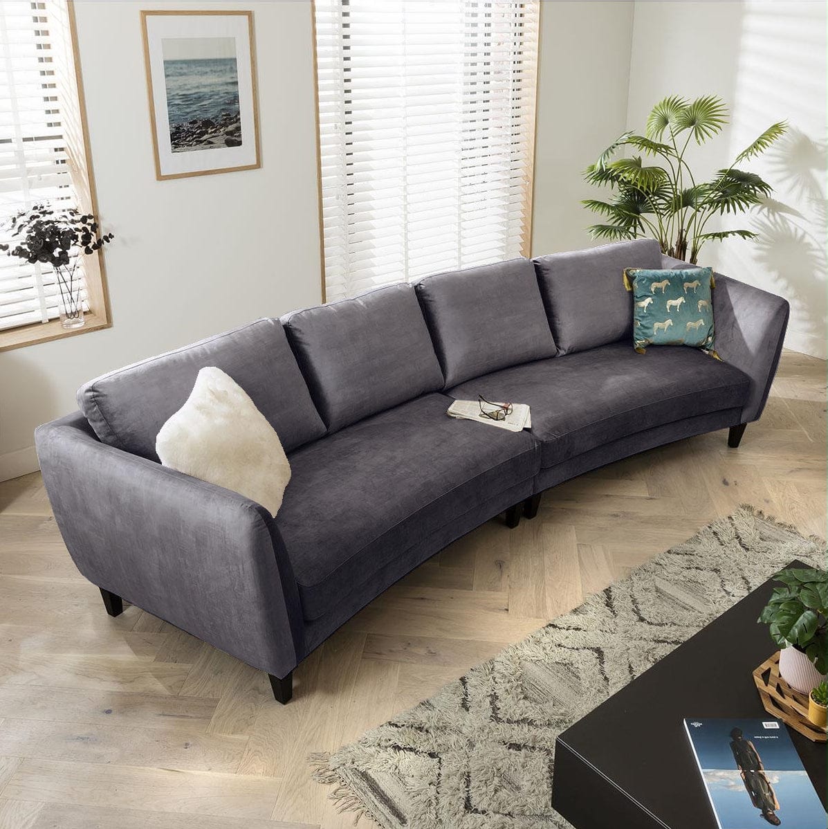 Modern 4 Seater Sofa - Large Curved Fabric Sofa - Choose Your Fabric - 335cm