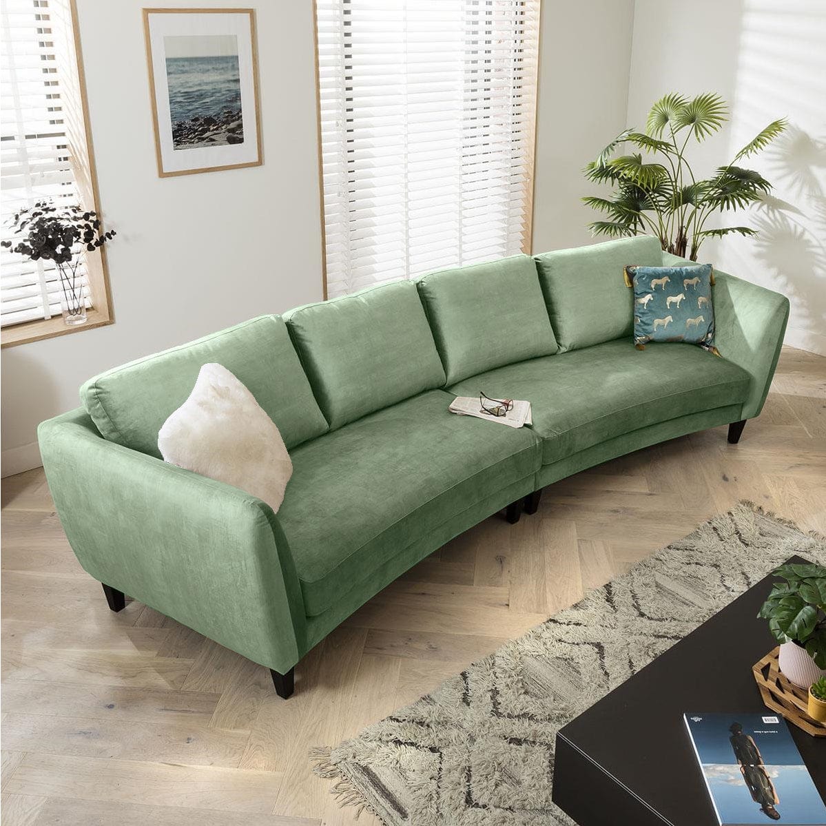 Modern 4 Seater Sofa - Large Curved Fabric Sofa - Choose Your Fabric - 335cm