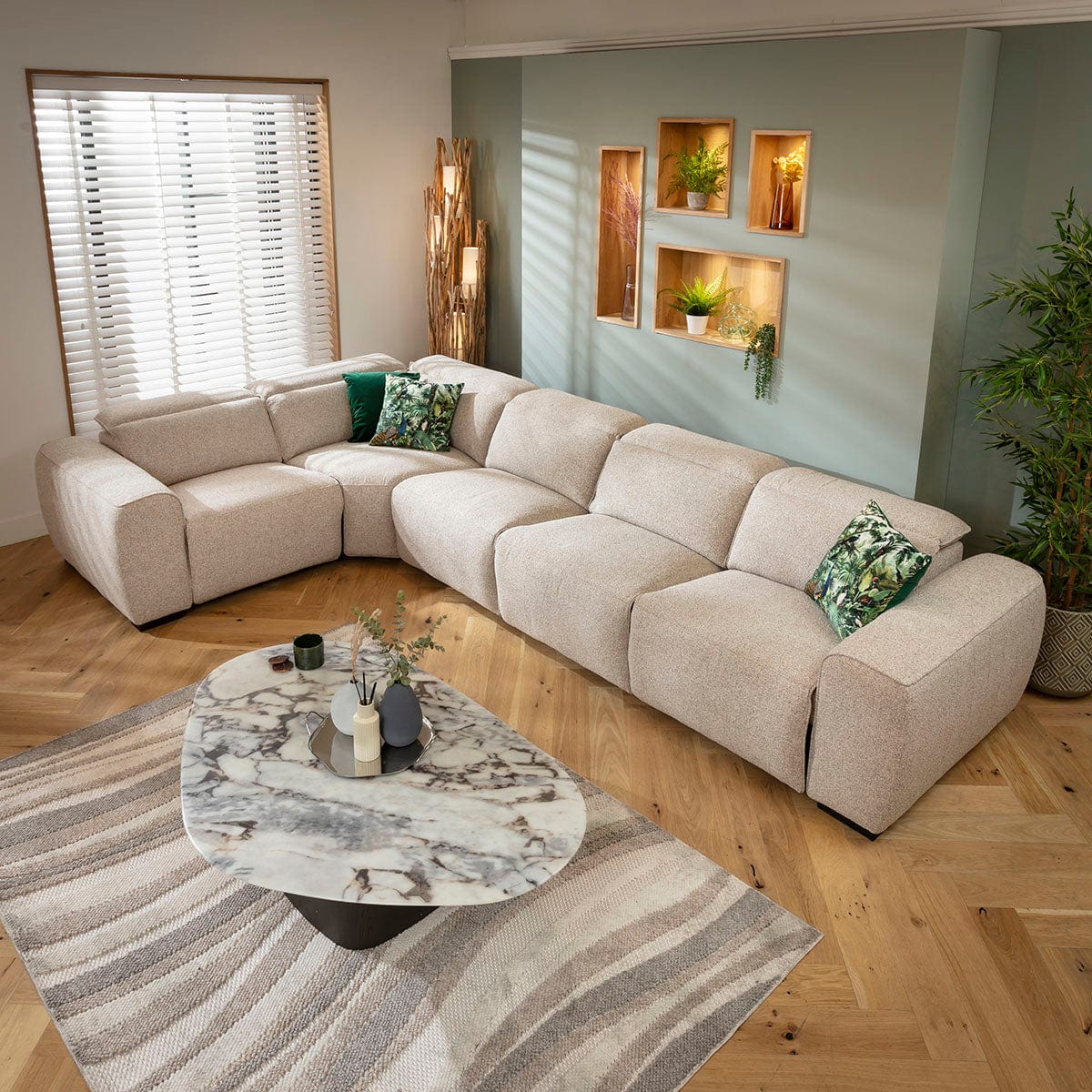 Lola Large 5 Seater Recliner Corner Sofa Beige 372x220cm 8