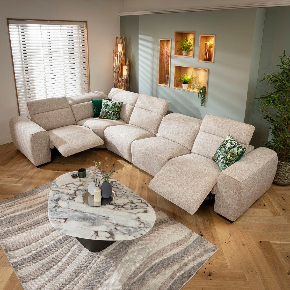 Lola Large 5 Seater Recliner Corner Sofa Beige 372x220cm 8